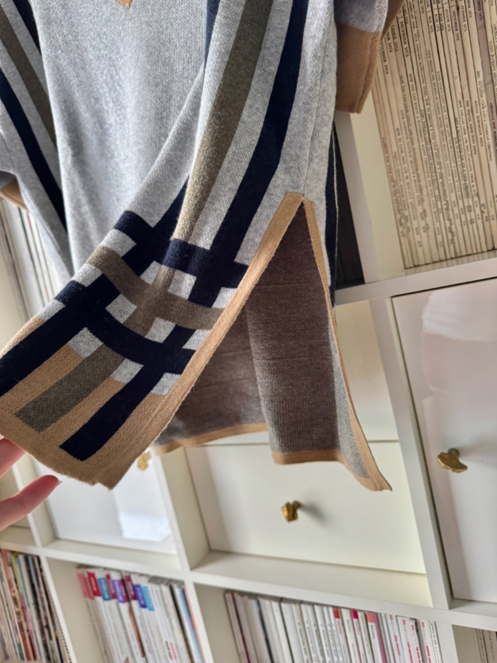 Jigsaw Poncho Sweater V-neck Oversized Casual Cool Boho Chic Western M-L - Picture 4 of 10